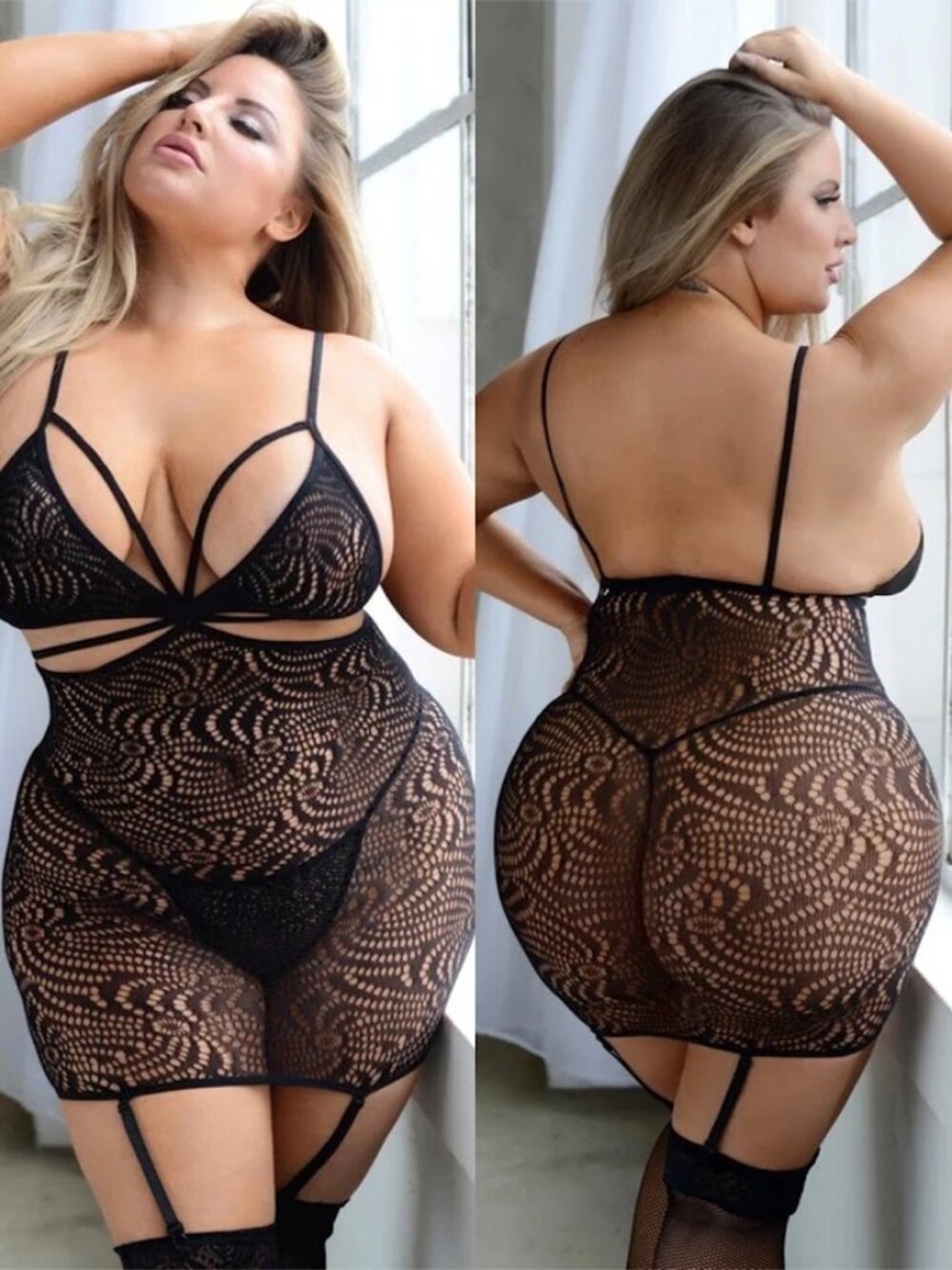 Killer Legs Magnetic Bodystocking Dress Queen Plus Size Garter Fishnet NWT